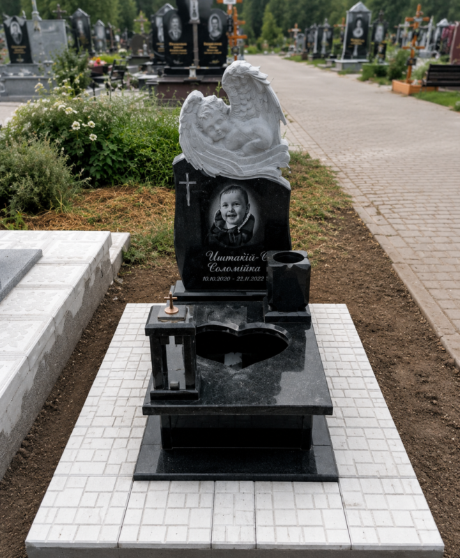 Дитячий пам’ятник із янголом із натурального граніту