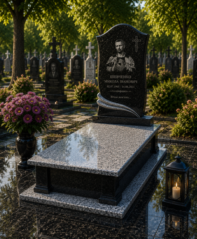 Одинарний гранітний пам’ятник «Вічна Шана»
