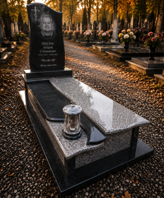 Одинарний гранітний пам’ятник «Світла Пам’ять»