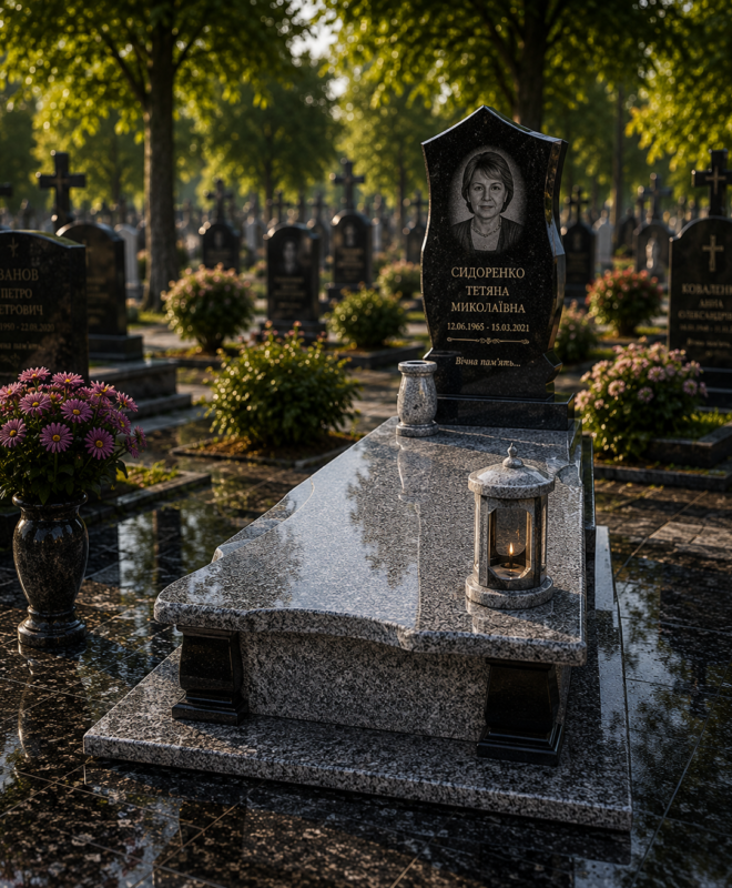 Одинарний гранітний пам’ятник «Промінь Пам’яті»
