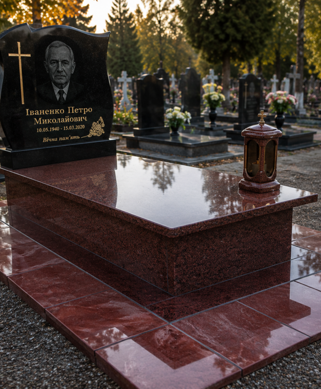 Одинарний гранітний пам’ятник «Гідність Пам’яті»