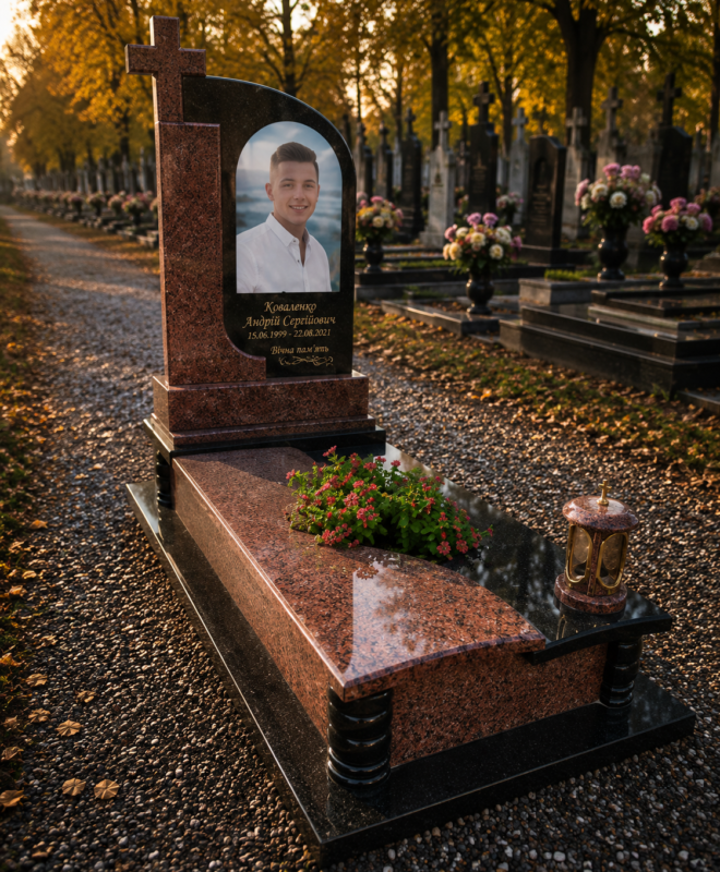 Одинарний гранітний пам’ятник «Хрест Незгасної Пам’яті»