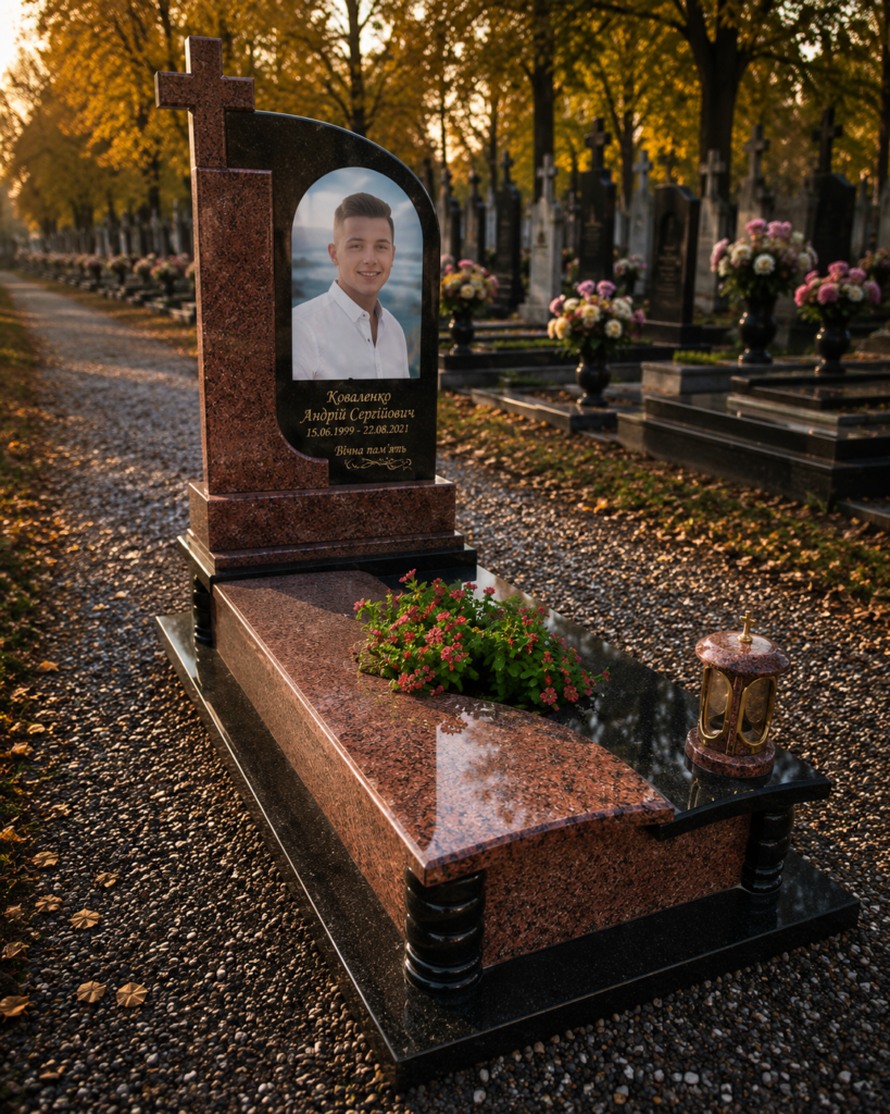 Одинарний гранітний пам’ятник «Хрест Незгасної Пам’яті»