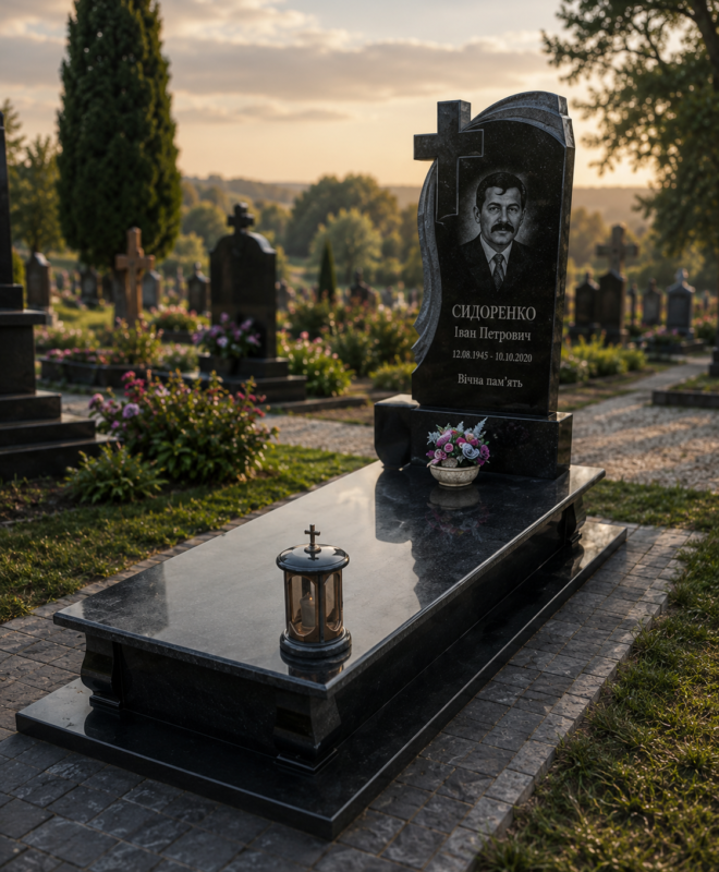 Одинарний гранітний пам’ятник «Священна Пам’ять»